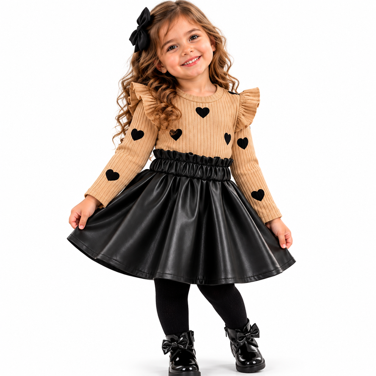 ❤️ Tenue Cœur Pull Coton Lycra et Jupe Simili Cuir