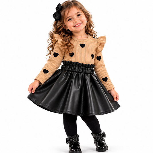❤️ Tenue Cœur Pull Coton Lycra et Jupe Simili Cuir